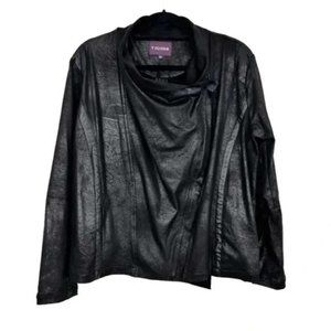 Vigoss Moto Black Faux Suede Crinkle Wrap Jacket Size 1X